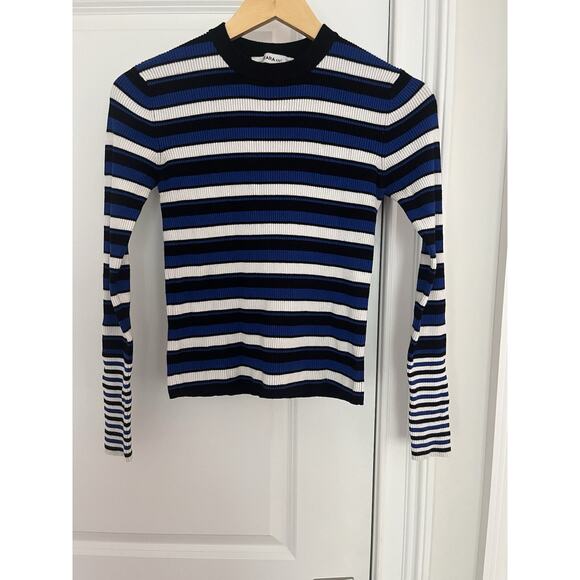 Zara Women's Blue and Black Knit top size S Striped - Picture 1 of 7